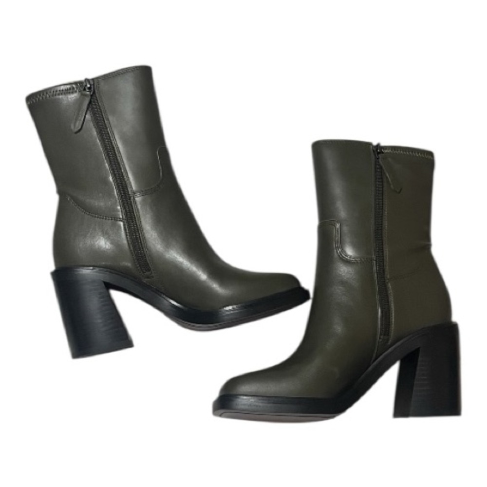 Franco Sarto Penelope Olive Green Mid Calf Leather Chunky Heel Bootie Size 5.5 — image 6 of 8